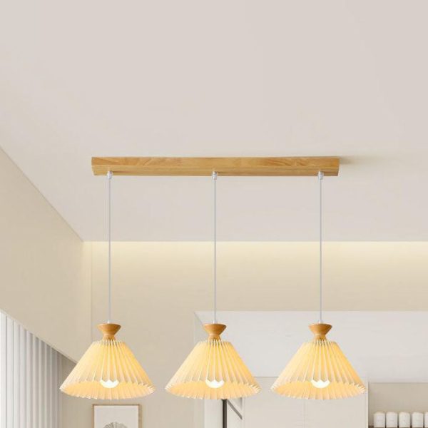 Nordic Wooden Pleated Cone 1/3 Light Island Light Chandelier - Image 21