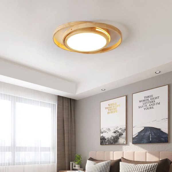 Minimalist Log Wooden Circle Ring LED Flush Mount Ceiling Light - Image 17