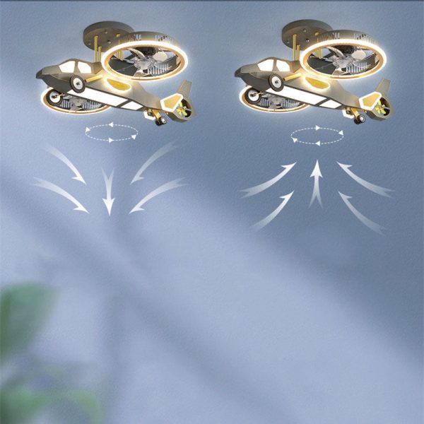 Contemporary Creative Hardware Kids Aircraft LED DownrodsCeilingFanLight For Bedroom - Image 3
