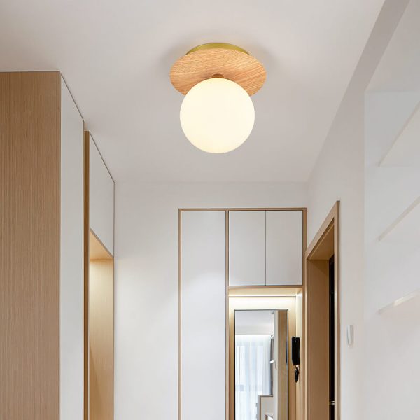 Japanese Minimalist Glass Iron Woodgrain 1-Light Semi-Flush Mount Ceiling Light - Image 7
