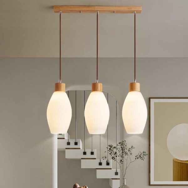 Nordic Textured Glass Solid Wood 3-Light Linear Island Light Chandelier - Image 12