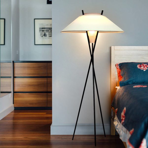 Contemporary Simplicity Semi-tapered Fabric Shade Iron Tripod 1-Light Standing Floor Lamp For Study - Image 5