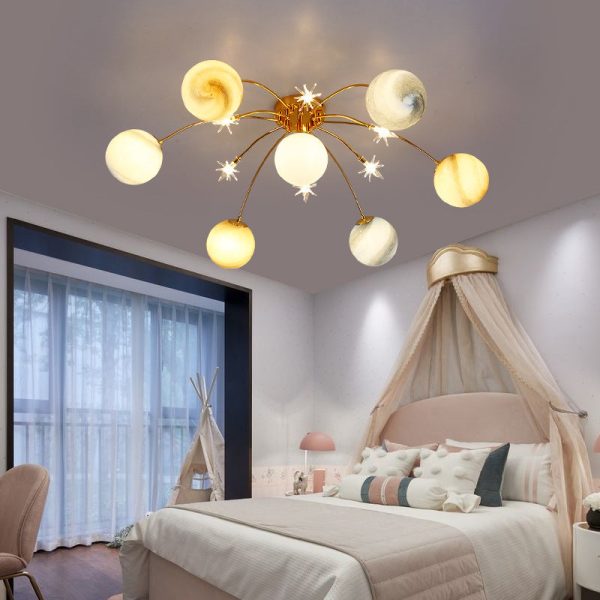 Contemporary Creative Starry Sky Moon Iron Glass 13-Light Semi-Flush Mount Ceiling Light For Bedroom - Image 13