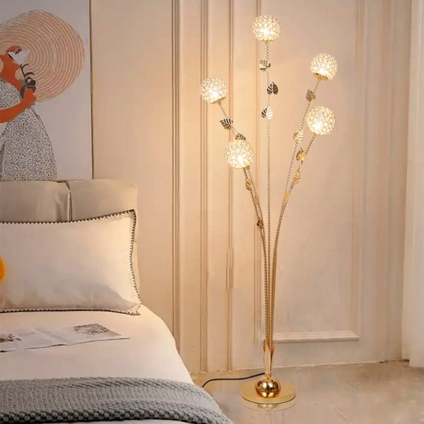 Modern Luxury Leaf Flower Globe Iron Aluminum 5-Light Standing Floor Lamp For Living Room - Image 2