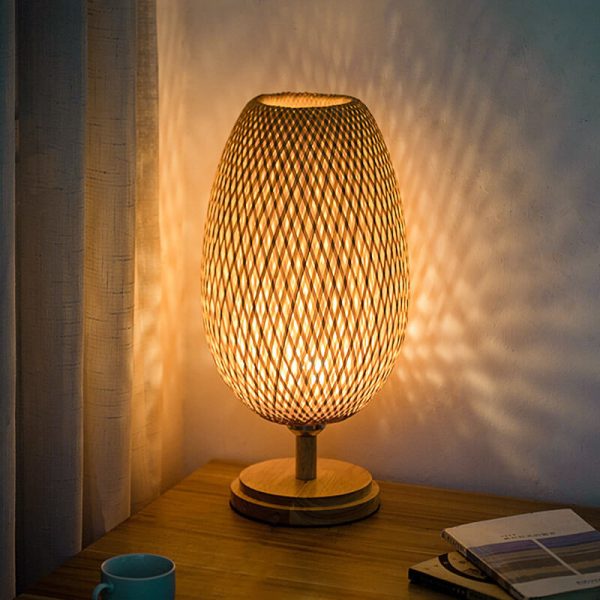 Chinese Minimalist Bamboo Weaving Oval Round 1-Light Table Lamp - Image 5