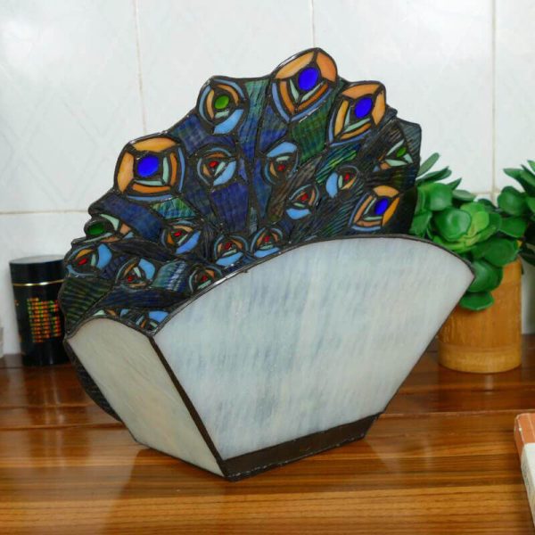 Tiffany Retro Stained Glass Peacock Shape 1-Light Table Lamp - Image 4