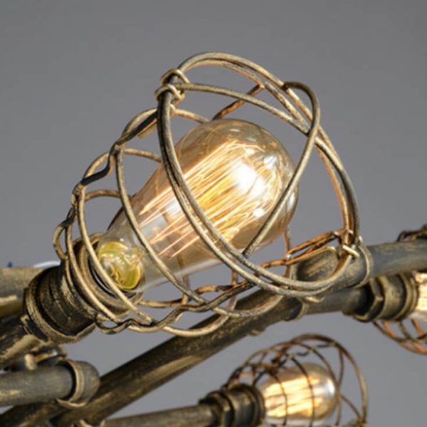 Industrial Vintage Water Pipe Round Iron 4/6/8 Light Flush Mount Ceiling Light - Image 11