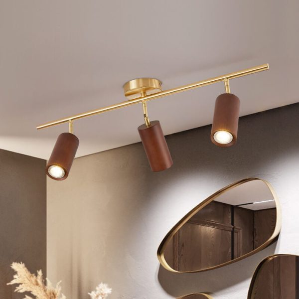 Nordic Minimalist Walnut Wood Spotlight Linear Track 1/2/3/4 Light LED Semi-Flush Mount Ceiling Light - Image 4