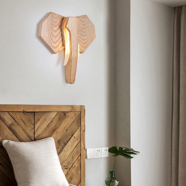 Nordic Creative Solid Wood Elephant Shape LED Wall Sconce Lamp - Image 13