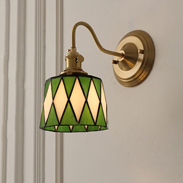 Traditional Tiffany Round Copper Glass 1-Light Wall Sconce Lamp For Living Room - Image 13