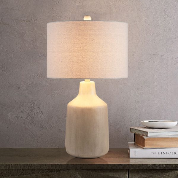 Vintage Minimalist Fabric Cement Base 1-Light Table Lamp - Image 2