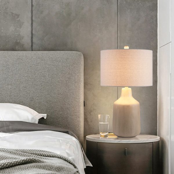 Vintage Minimalist Fabric Cement Base 1-Light Table Lamp - Image 5