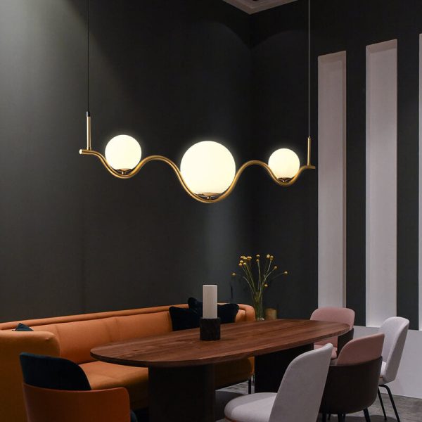 Scandinavian Minimalist Wave Hardware Frame Glass Shade 2/3-Light Island Light Chandelier - Image 3