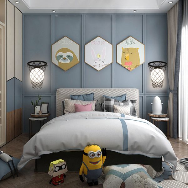 Modern Art Deco Kids Iron Glass Basketball Hoop 1-Light Wall Sconce Lamp For Bedroom - Image 18