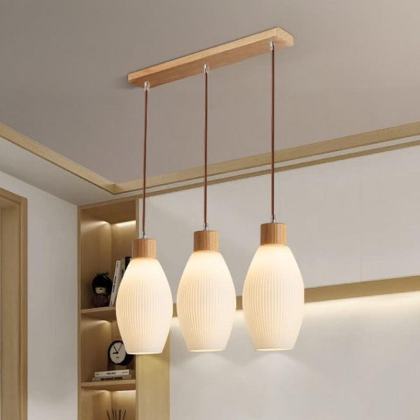 Nordic Textured Glass Solid Wood 3-Light Linear Island Light Chandelier - Image 2