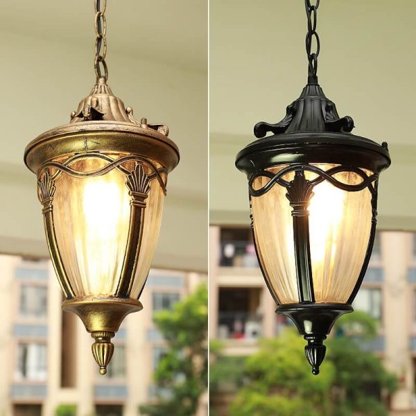 European Vintage Oval Lantern Maple Leaf Outdoor 1-Light Pendant Light - Image 17