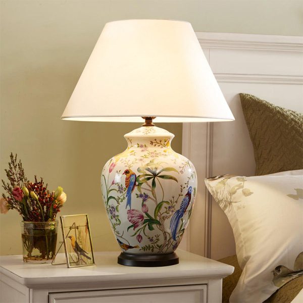 Modern Retro Ceramic Idyllic Flower and Bird 1-Light Table Lamp - Image 2