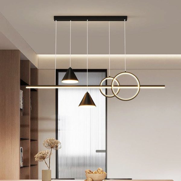 Modern Minimalist Strip Cone Circle Iron Acrylic LED Chandeliers Island Light For Dining Room - Image 16