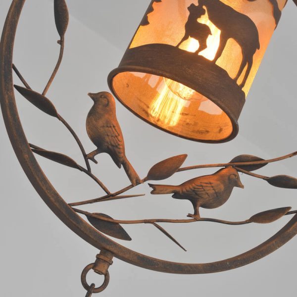 Traditional Vintage Round Trapezoidal Animal Iron 1-Light Pendant Light For Living Room - Image 12
