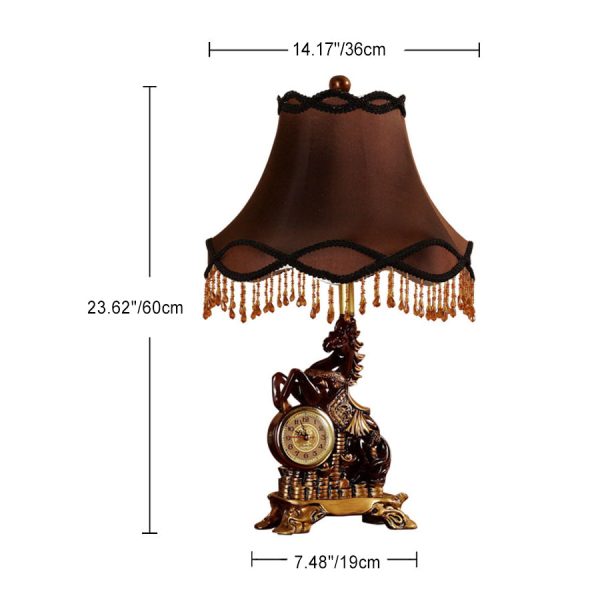 Traditional European Horse Round Trapezoidal Resin Fabric 1-Light Table Lamp For Bedroom - Image 3
