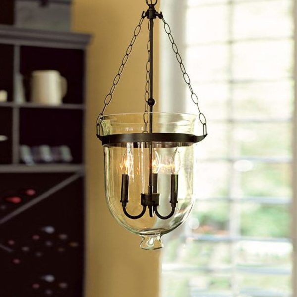Traditional Rustic Round Glass Bucket Iron Candelabra 3-Light Chandelier For Living Room - Image 18