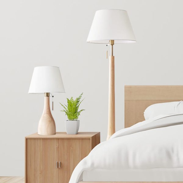 Scandinavian Modern Minimalist Solid Wood Base Fabric 1-Light Standing Floor Lamp - Image 5