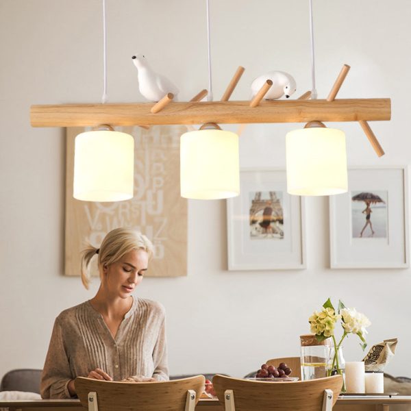 Contemporary Scandinavian Bird Cylinder Tree Branch Log Glass 2/3 Light Island Light Chandelier For Dining Room - Image 9