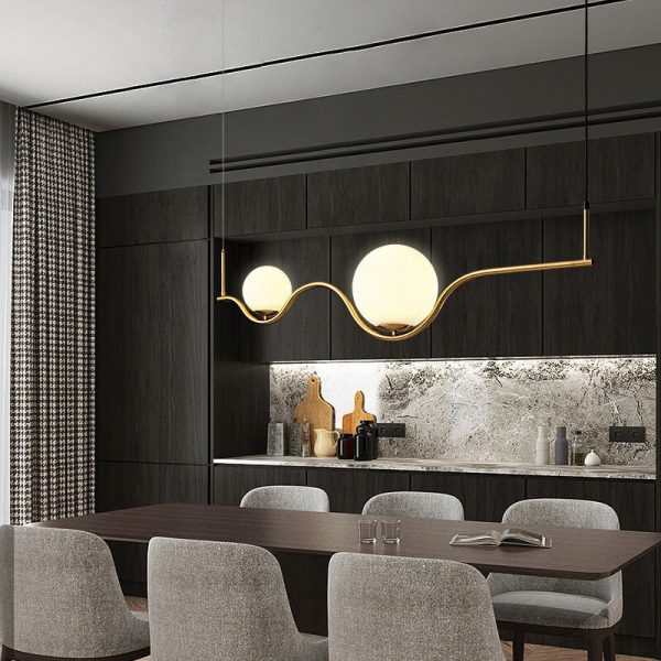 Scandinavian Minimalist Wave Hardware Frame Glass Shade 2/3-Light Island Light Chandelier - Image 5