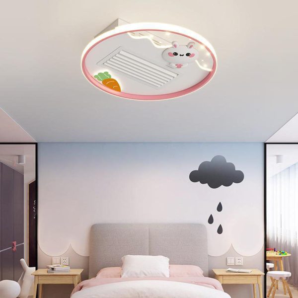 Contemporary Creative Acrylic Astronaut Moon LED Kids Flush Mount Ceiling Invisible Bladeless Fan Light For Bedroom - Image 12