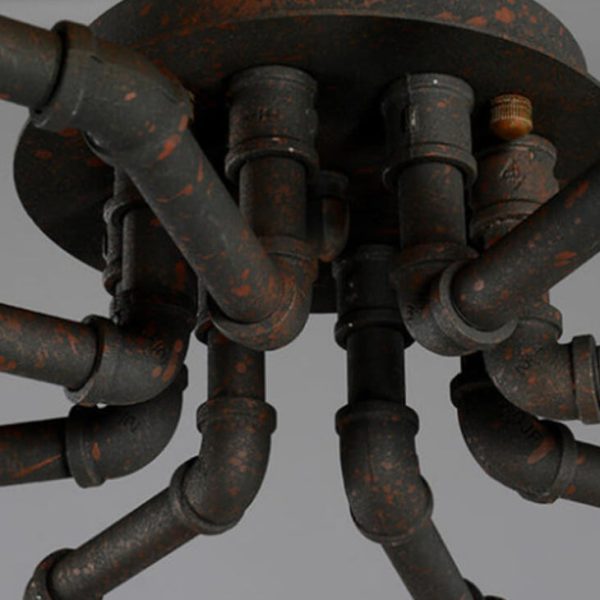 Industrial Vintage Water Pipe Round Iron 4/6/8 Light Flush Mount Ceiling Light - Image 8