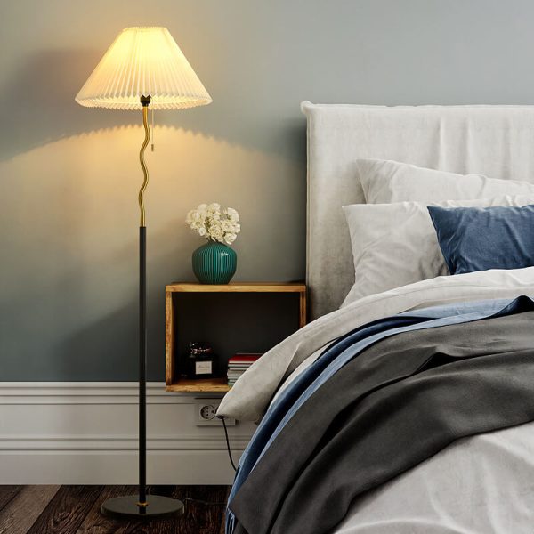 Japanese Simple Pleated Cone Shade Marble Base 1-Light Standing Floor Lamp - Image 11