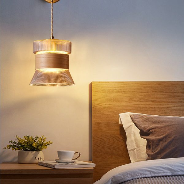 Japanese Walnut Glass  Copper Cylinder 1-Light Wall Sconce Lamp - Image 13