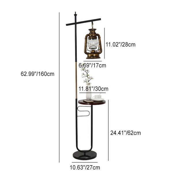 European Vintage Simple Lantern Table Iron Wood Marble 1-Light Standing Floor Lamp - Image 5