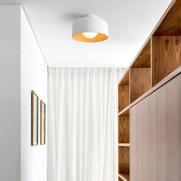 Minimalist Dome Wood Grain Iron 1-Light Semi- Flush Mount Ceiling - Image 2