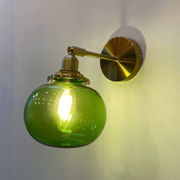 Japanese Vintage Round Ball Glass Brass 1-Light Wall Sconce Lamp - Image 13