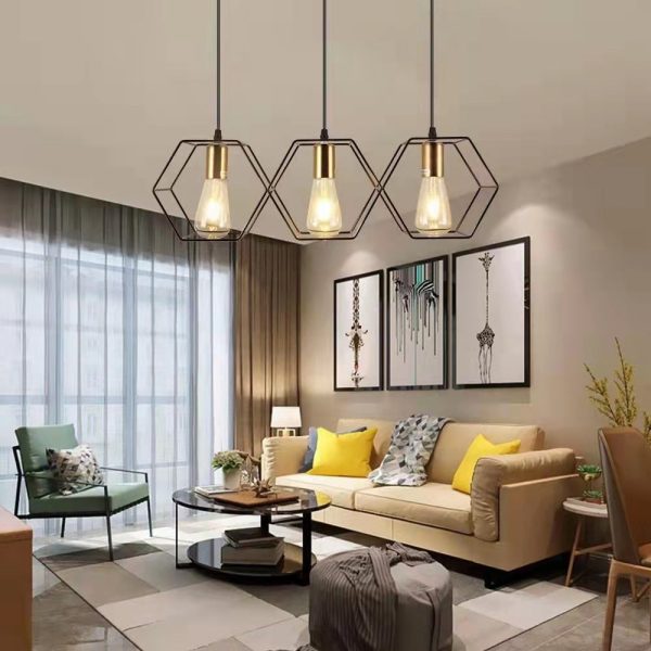 Industrial Vintage Geometric Frame Iron 3/5 Light Island Light Chandelier - Image 18