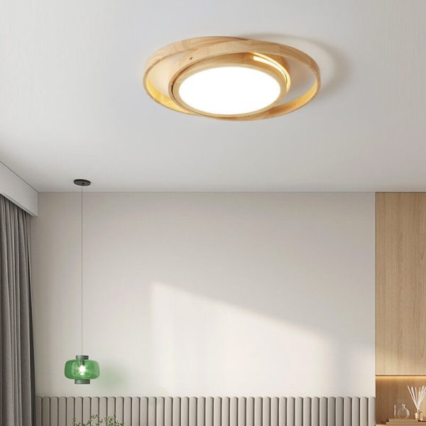 Minimalist Log Wooden Circle Ring LED Flush Mount Ceiling Light - Image 2