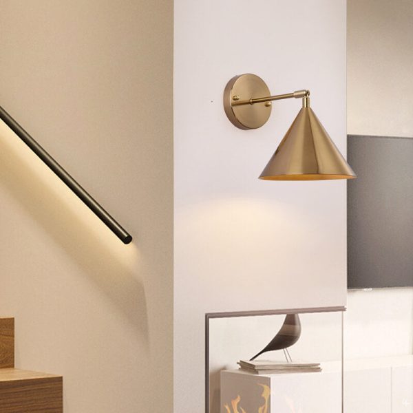 Modern Simple Iron Plated Brass Cone Round 1-Light Wall Sconce Lamp - Image 2