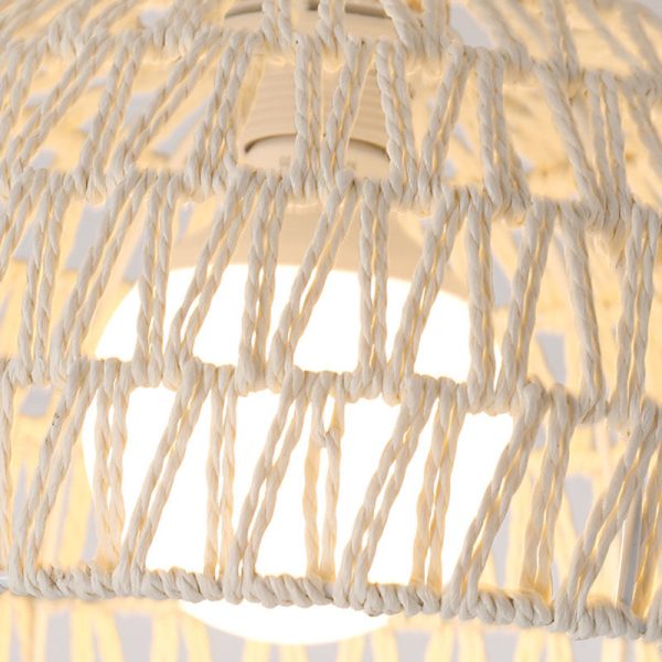 Traditional Japanese Half Round Solid Wood Rattan 1-Light Semi-Flush Mount Ceiling Light For Living Room - Image 7