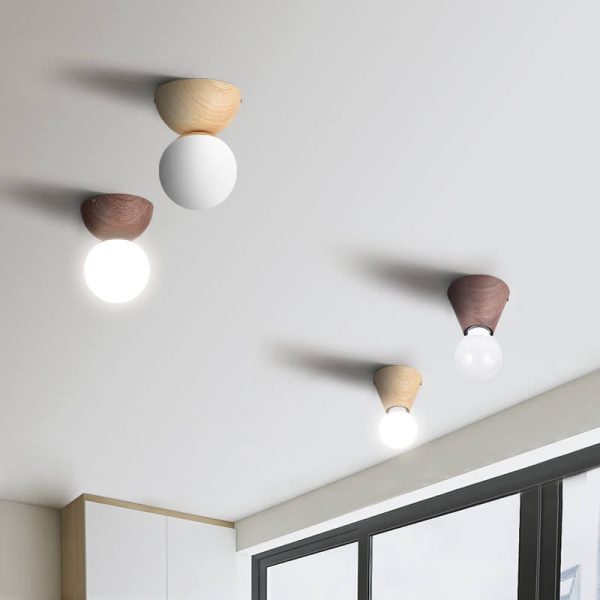 Japanese Minimalist Wood Grain Glass Round 1-Light Flush Mount Ceiling Light - Image 4