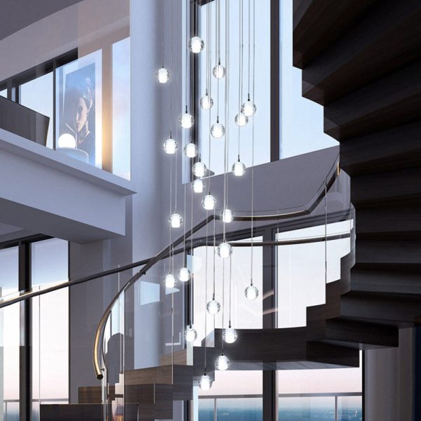 Modern Luxury Staircase Crystal Orb Ball Shade LED Loft Chandelier - Image 2