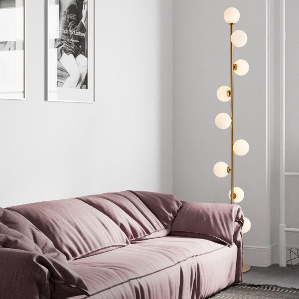 Contemporary Scandinavian Cylindrical Metal Glass 9-Light Standing Floor Lamp For Living Room - Image 9