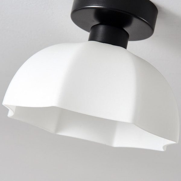 Scandinavian Modern Minimalist Iron Glass Ceramic Flower Diamond 1-Light Semi-Flush Mount Ceiling Light - Image 10