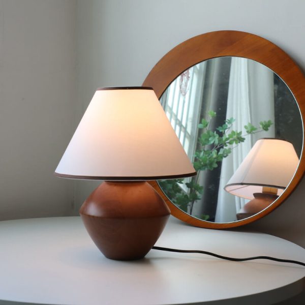 Japanese Wabi-sabi Vintage Solid Wood Fabric 1-Light Table Lamp - Image 3