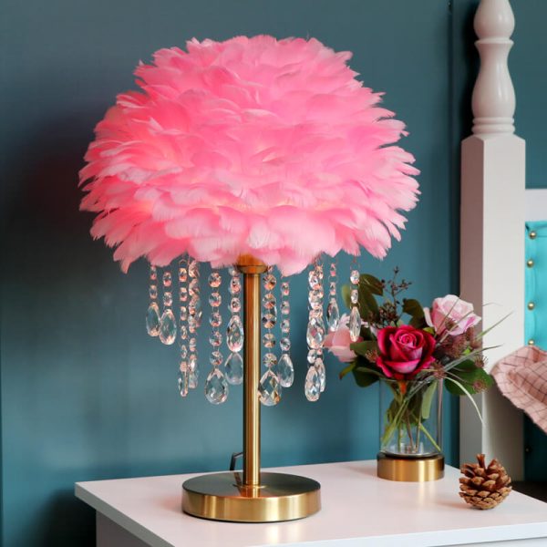 Nordic Creative Feather Round Crystal Tassel 1-Light Table Lamp - Image 2