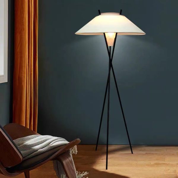 Contemporary Simplicity Semi-tapered Fabric Shade Iron Tripod 1-Light Standing Floor Lamp For Study - Image 4