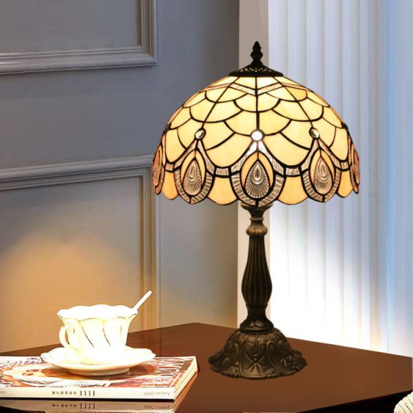 Tiffany Retro Lotus Resin Base Stained Glass 1-Light Table Lamp - Image 4