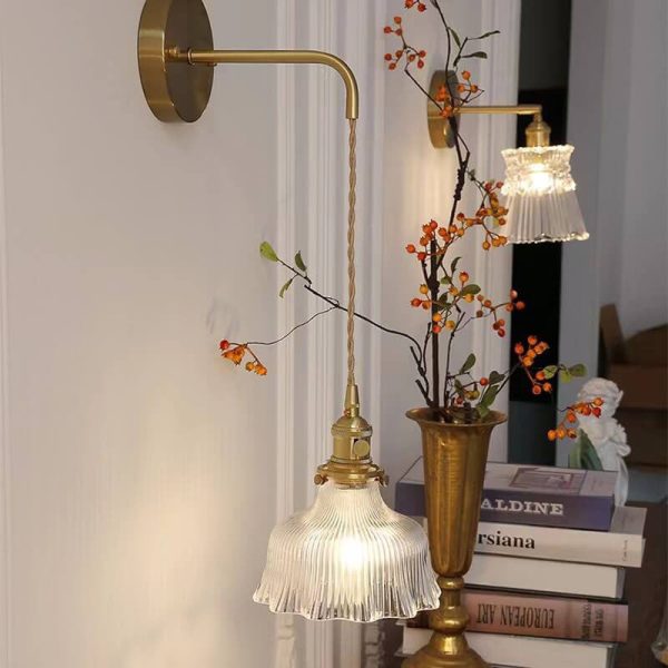 Nordic Modern Minimalist Flower Copper Glass 1-Light Wall Sconce Lamp - Image 6