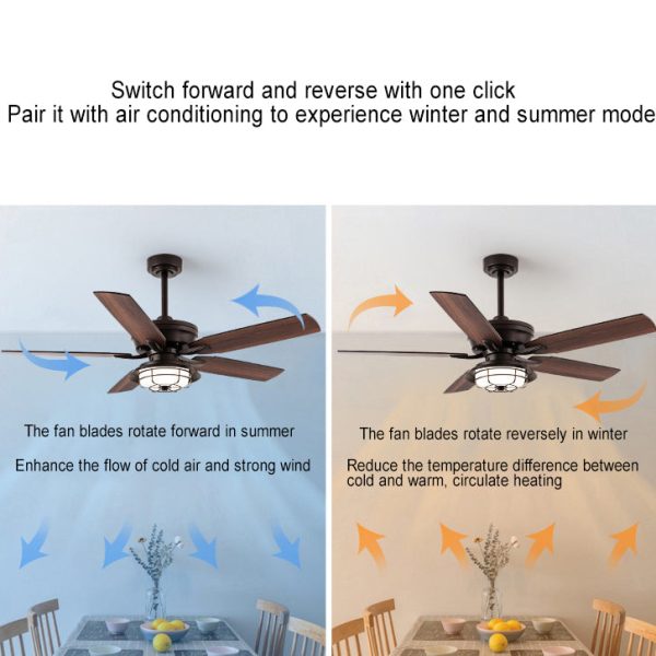 Contemporary Industrial Waterproof Wood Fan Blade Round Iron Frame Shade LED Downrods Ceiling Fan Light For Outdoor Patio - Image 12