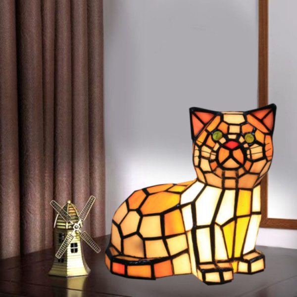 Traditional Tiffany Stained Glass Cat 1-Light Table Lamp For Bedroom - Image 17